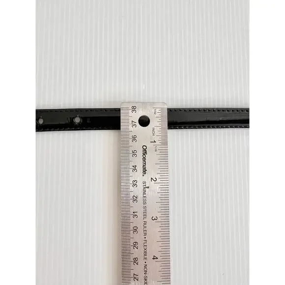 Brighton Patent Leather Belt Black Skinny Silver Tone Buckle Etched Scroll SZ 36 - Picture 5 of 5